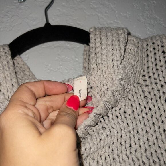 Moth x Anthropologie Gray Distressed Metallic Trim Hooded Sweater Size Small - Picture 4 of 8
